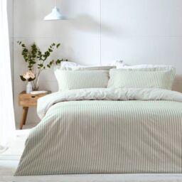 The Linen Yard Hebden Stripe Reversible Duvet Cover Set 100% Cotton-Double-Eucalyptus - thumbnail 1
