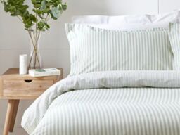 The Linen Yard Hebden Stripe Reversible Duvet Cover Set 100% Cotton-Double-Eucalyptus - thumbnail 2