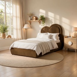 Flair Elyna Single Upholstered Bed with Cloud Headboard Brown Velvet - thumbnail 1