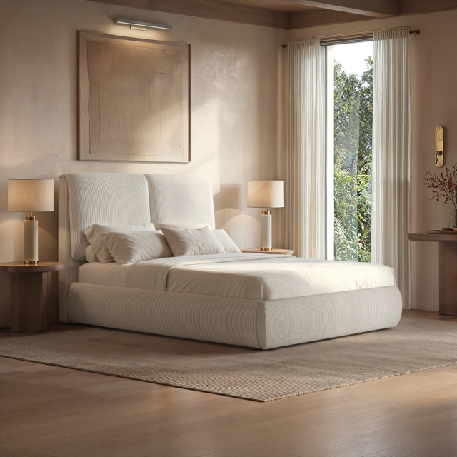 SOLACE+CO Lydia Upholstered Ottoman Storage Bed Cord Fabric Double Beige - image 1
