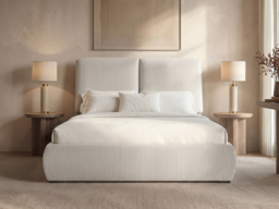 SOLACE+CO Lydia Upholstered Ottoman Storage Bed Cord Fabric Double Beige - thumbnail 3