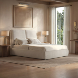 SOLACE+CO Lydia Upholstered Ottoman Storage Bed Cord Fabric Double Beige - thumbnail 1