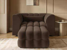 SOLACE+CO Halle Channel Tufted Loveseat with Storage Footstool Brown Velvet - thumbnail 2