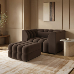 SOLACE+CO Halle Channel Tufted Loveseat with Storage Footstool Brown Velvet - thumbnail 1