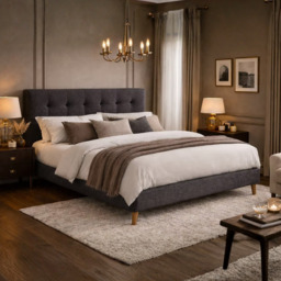 Time Living Novara Fabric Bed Frame-Dark Grey-Kingsize - thumbnail 1
