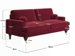 SOLACE+CO Addison 3 Seater Sofa with Caster Legs Burgundy Velvet - thumbnail 6
