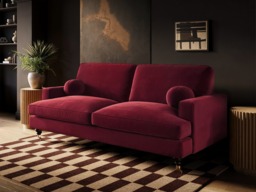 SOLACE+CO Addison 3 Seater Sofa with Caster Legs Burgundy Velvet - thumbnail 2
