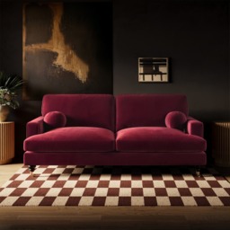 SOLACE+CO Addison 3 Seater Sofa with Caster Legs Burgundy Velvet