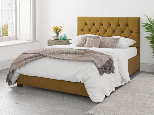 Aspire Olivier Ottoman Bed Plush Velvet Ochre - Double - image 1
