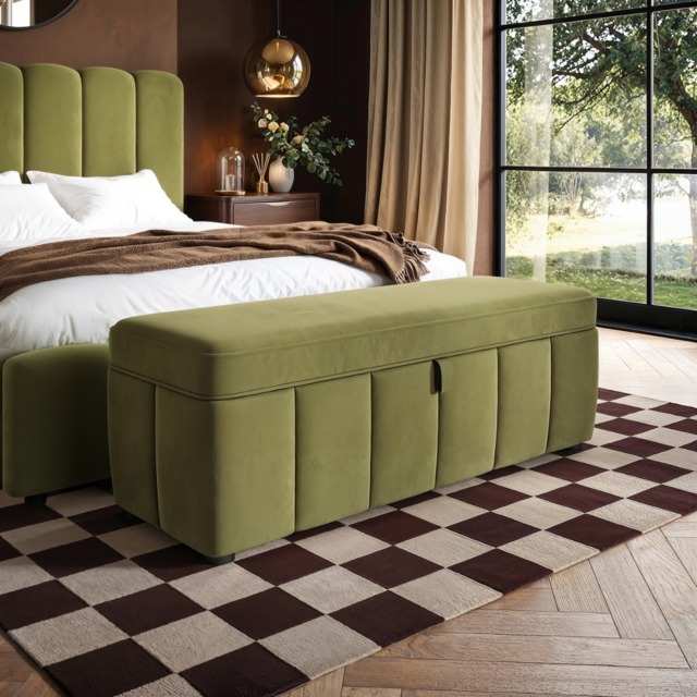 SOLACE+CO Emilie Ottoman Blanket Box Green Velvet - image 1