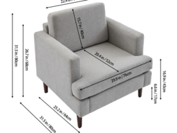 Living & Home Mid-Century Armchair Single Sofa-Grey - thumbnail 5