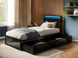Flair Callan Metal Bed with Storage & LED Black Single - thumbnail 3