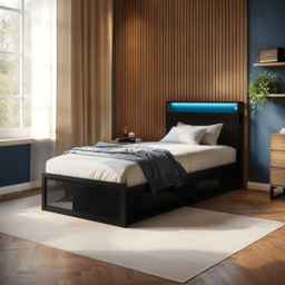 Flair Callan Metal Bed with Storage & LED Black Single