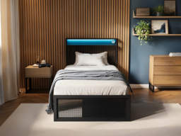 Flair Callan Metal Bed with Storage & LED Black Single - thumbnail 2