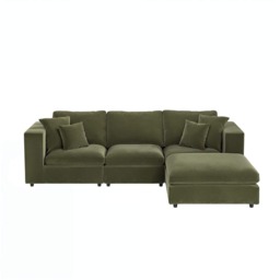SOLACE+CO Asher 4 Seater Sofa with Reversible Footstool Khaki Green Velvet - thumbnail 6