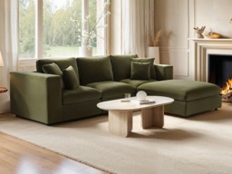 SOLACE+CO Asher 4 Seater Sofa with Reversible Footstool Khaki Green Velvet - thumbnail 2