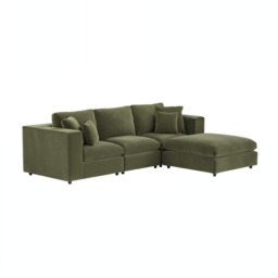 SOLACE+CO Asher 4 Seater Sofa with Reversible Footstool Khaki Green Velvet - thumbnail 5