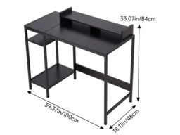 "Living & Home Office Desk with Raised Monitor Stand & Shelves Black " - thumbnail 7