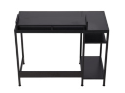 "Living & Home Office Desk with Raised Monitor Stand & Shelves Black " - thumbnail 4