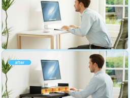 "Living & Home Office Desk with Raised Monitor Stand & Shelves Black " - thumbnail 2