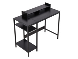 "Living & Home Office Desk with Raised Monitor Stand & Shelves Black " - thumbnail 3
