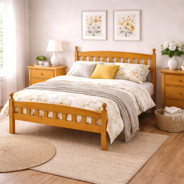 Wholesale Beds Florence Wooden Bed Frame Rubberwood Double -Antique Pine - image 1
