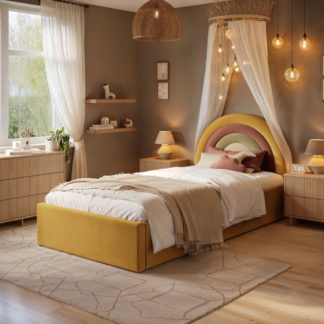 Flair Ava Single Velvet Ottoman Bed Mustard - image 1