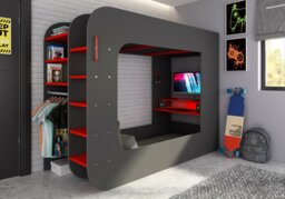 "Trasman Loft Pod Gaming High Sleeper Bed with Desk and Wardrobe " - thumbnail 5