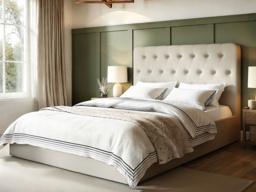 Flair Marley Buttoned Headboard Double Ottoman Bed Beige Linen