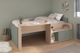 Parisot Jade Single Wooden Cabin Bed Frame with Storage – Oak - thumbnail 1