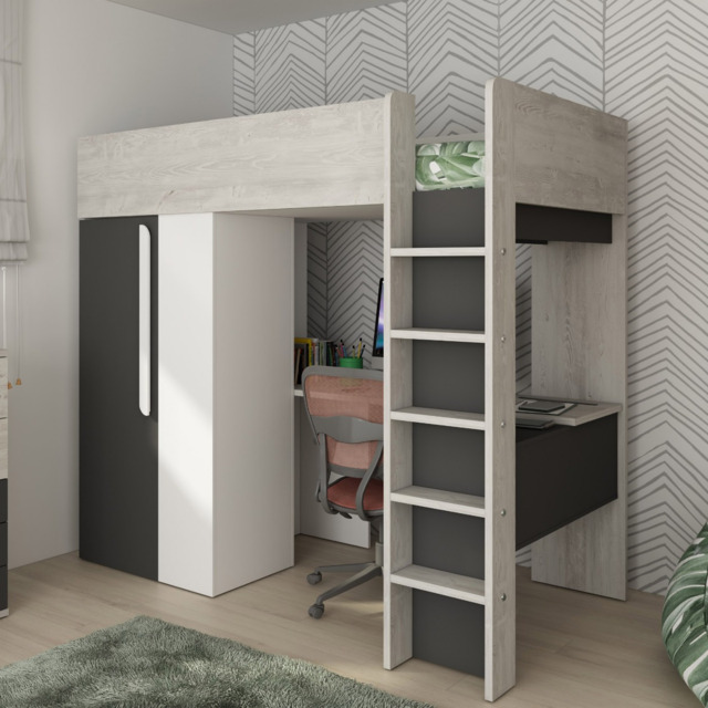 Trasman Mont Blanc High Sleeper Loft Bed with Desk and Wardrobe - image 1