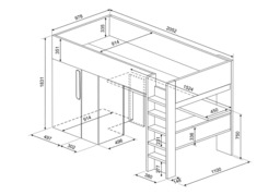 Trasman Mont Blanc High Sleeper Loft Bed with Desk and Wardrobe - thumbnail 6