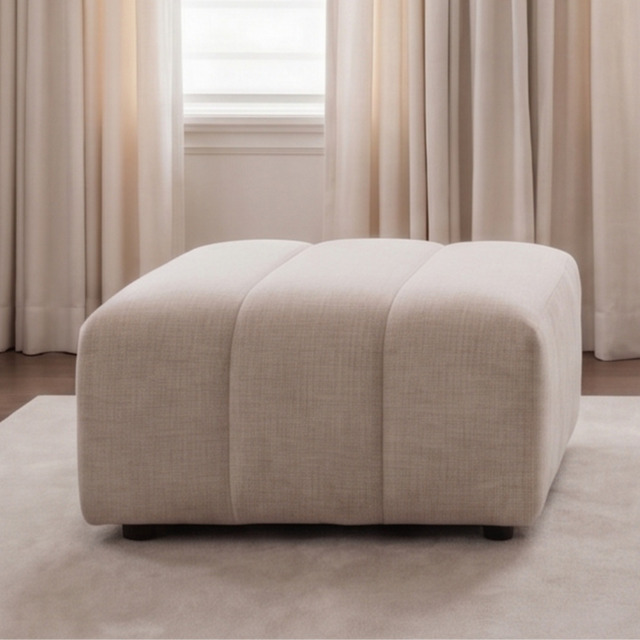 LPD Peninsula Pouffe with Channel Cushion Oyster Chenille - image 1