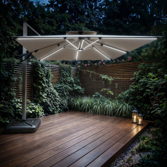 SOLACE+CO Soleil 3m Square Garden Parasol with Solar LED Lights Beige - image 1