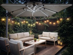 SOLACE+CO Soleil 3m Square Garden Parasol with Solar LED Lights Beige - thumbnail 2