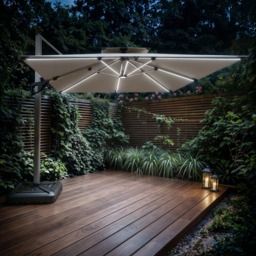 SOLACE+CO Soleil 3m Square Garden Parasol with Solar LED Lights Beige - thumbnail 1