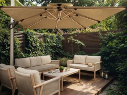 SOLACE+CO Soleil 3m Square Garden Parasol with Solar LED Lights Beige - thumbnail 5