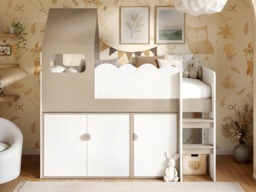 Flair Calista Ribbed House Mid Sleeper Bed with Storage White & Taupe - thumbnail 2