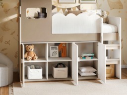 Flair Calista Ribbed House Mid Sleeper Bed with Storage White & Taupe - thumbnail 3