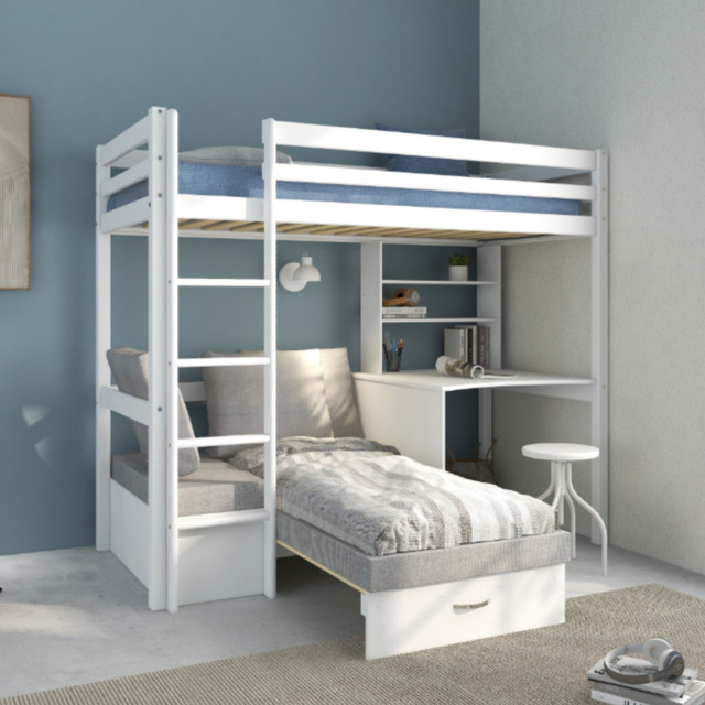 Thuka Hit 9 Single High Sleeper Bed with Desk & Sofa Whitewash - image 1