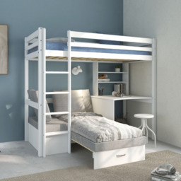 Thuka Hit 9 Single High Sleeper Bed with Desk & Sofa Whitewash - thumbnail 1