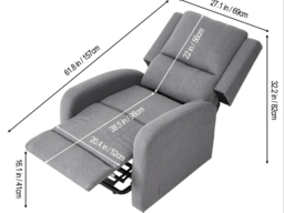 Living & Home Single Recliner Armchair with Massage and Heat Linen Push Back Reclining Chair Grey - thumbnail 3