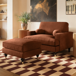 SOLACE+CO Addison Loveseat & Footstool Bundle Orange Chenille - thumbnail 1