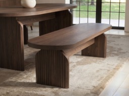 SOLACE+CO Varm Ribbed Oval Dining Table with Bench & Aiko Chairs Set Table + 5 Chairs Walnut - thumbnail 3