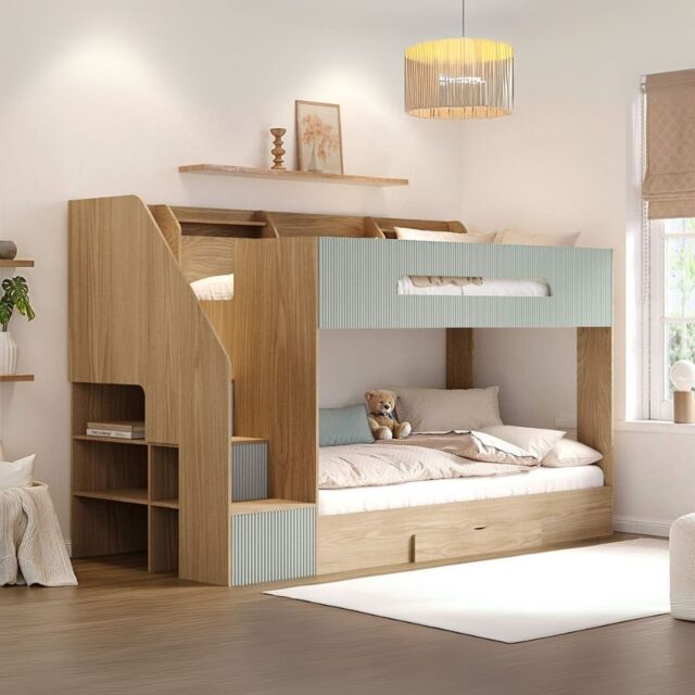 Flair Finn Staircase Bunk Bed with Storage Oak & Green - image 1