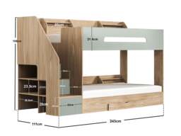Flair Finn Staircase Bunk Bed with Storage Oak & Green - thumbnail 7