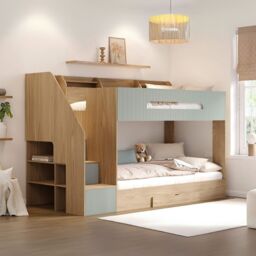 Flair Finn Staircase Bunk Bed with Storage Oak & Green - thumbnail 1