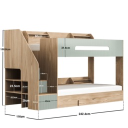 Flair Finn Staircase Bunk Bed with Storage Oak & Green - thumbnail 6