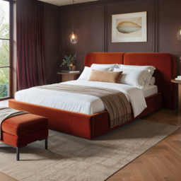 SOLACE+CO Lena Ottoman Bed Burnt Orange Velvet Double