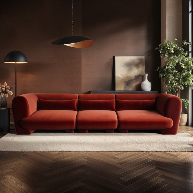 SOLACE+CO Maddox 4 Seater Orange Velvet Sofa - image 1